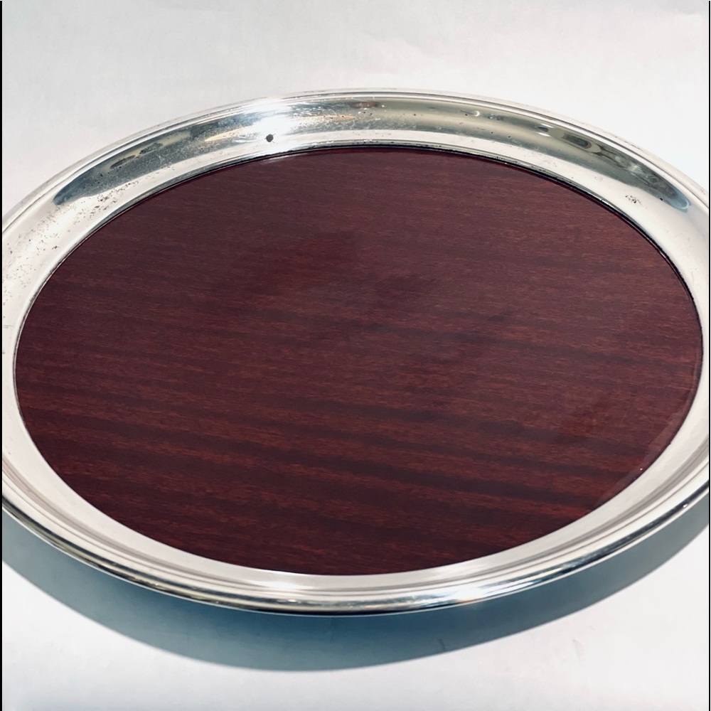 Crescent Silver Plate Faux Wood Formica Bar Tray